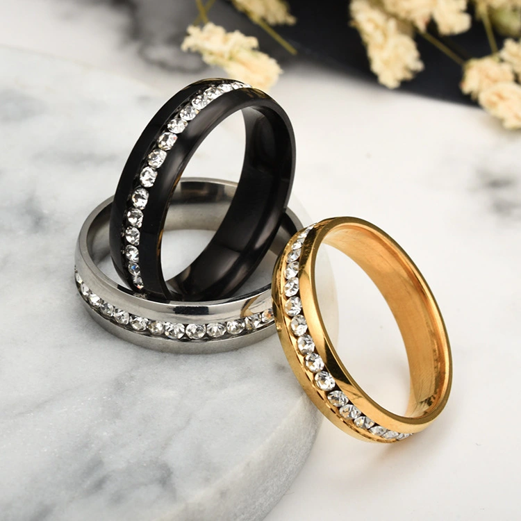 Single Row Stainless Steel Ring With Inner and Outer Camber Points Full Diamond