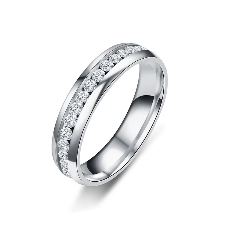 Single Row Stainless Steel Ring With Inner and Outer Camber Points Full Diamond