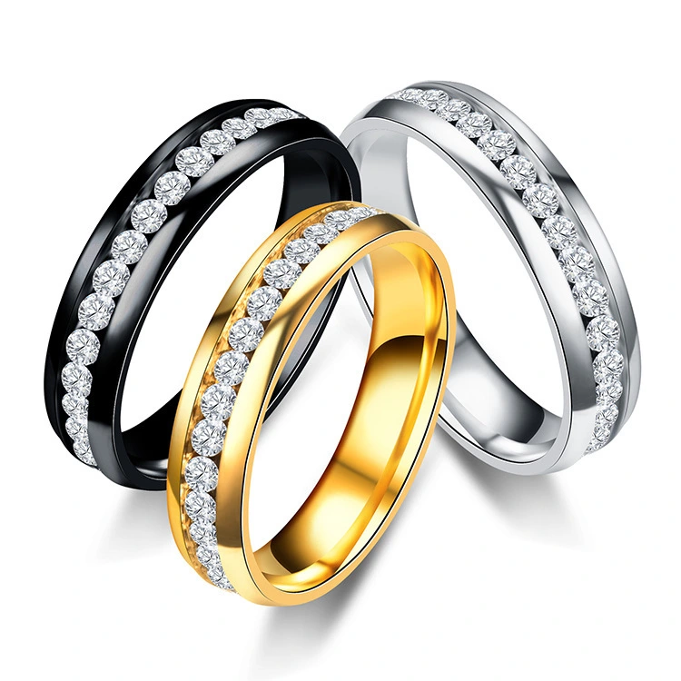 Single Row Stainless Steel Ring With Inner and Outer Camber Points Full Diamond