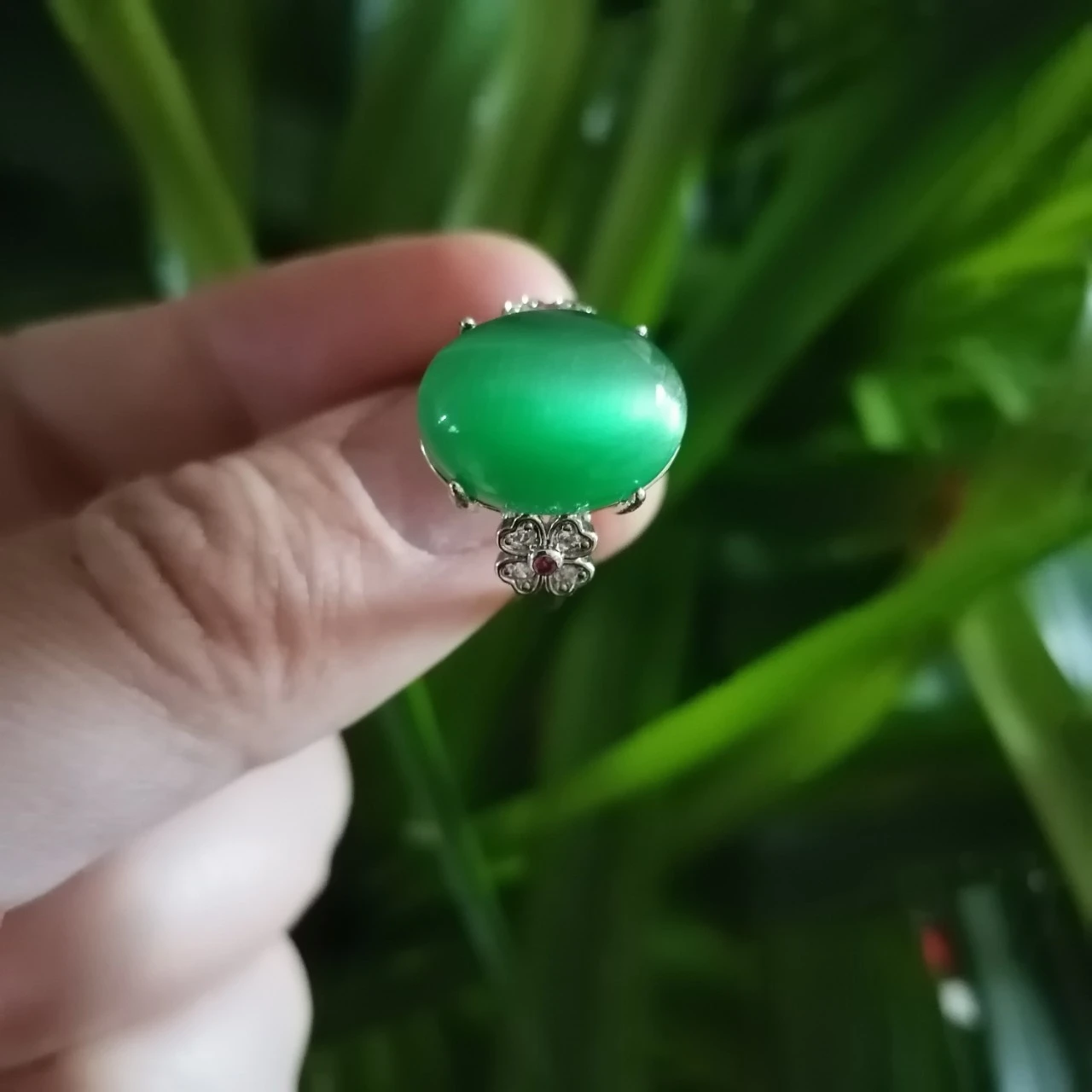 Opal Ring 925 Silver With Emerald Ladies Ring