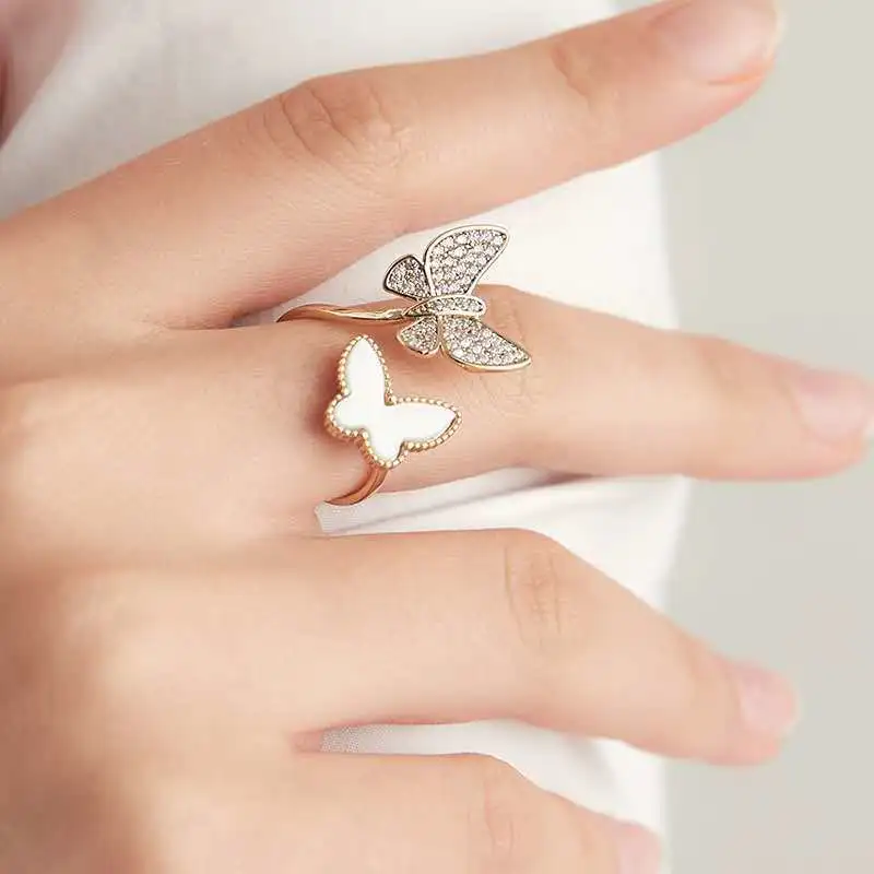 Fashion Personality Net Red Same Butterfly Diamond Ring Small Design Simple Girl Finger Ring Gold Wind