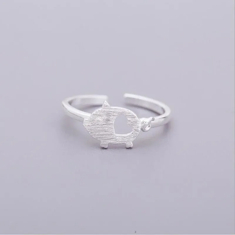 Cute cute pig ring lady's drawing hand silver jewelry