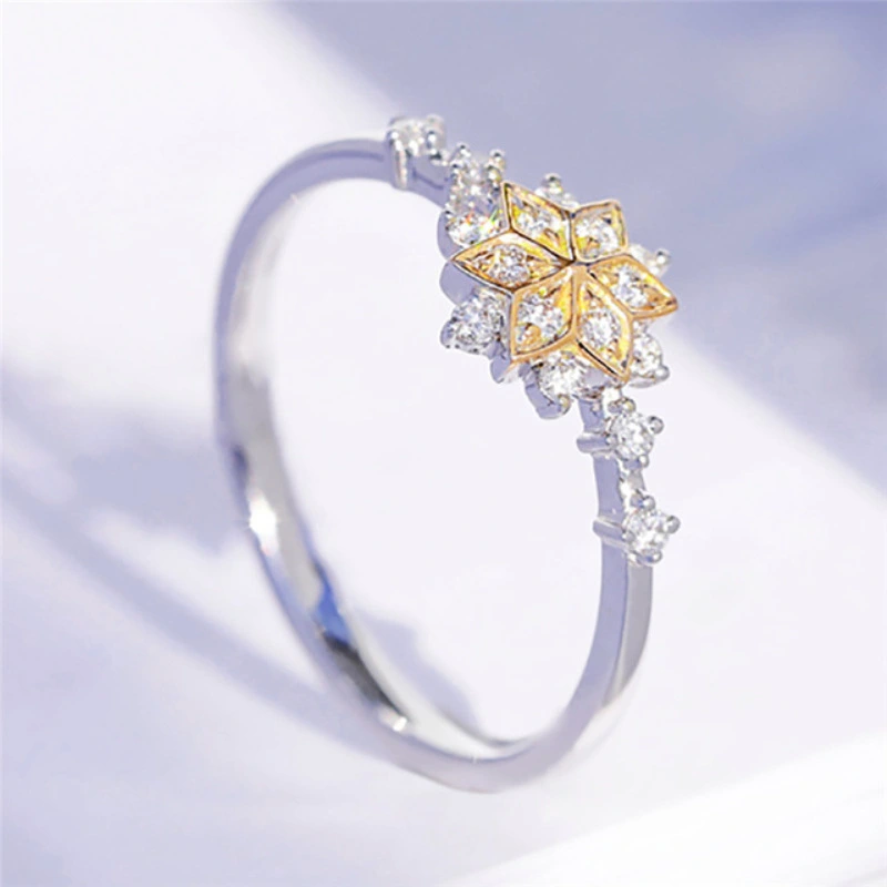 Golden European and American style snowflake ring birthday engagement