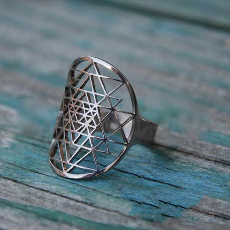 Sacred Geometry Openwork Adjustable Ring