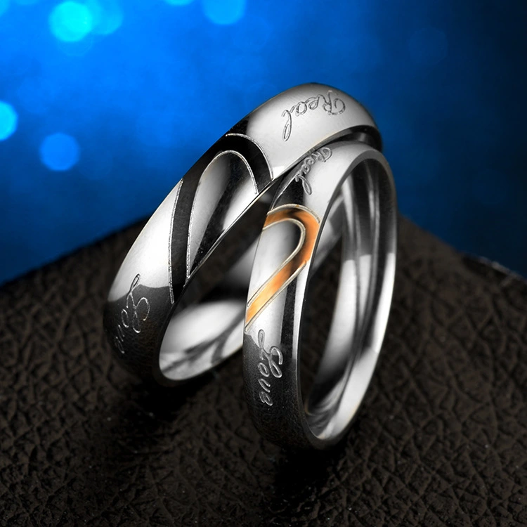 Half peach heart shaped stainless steel ring