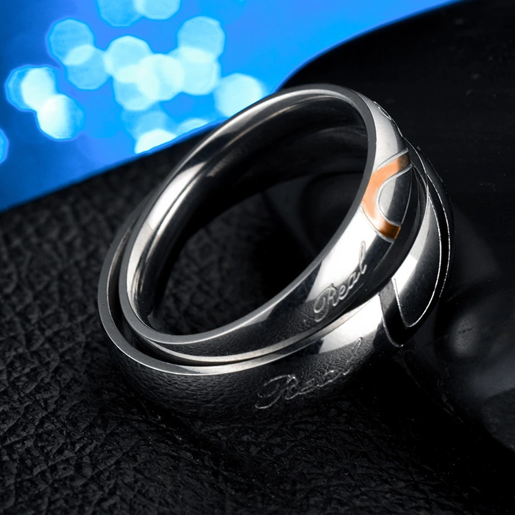 Half peach heart shaped stainless steel ring