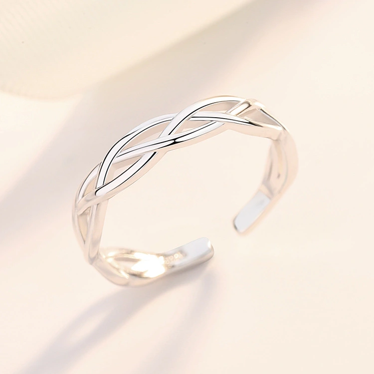 Sterling Silver Braided Twist Opening Adjustable Ring