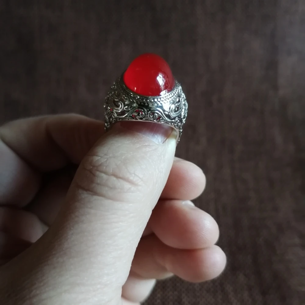 Men's Ring Silver Inlaid With Natural Red Agate