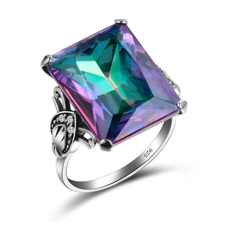 Colorful square zircon female ring