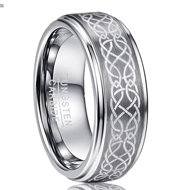 Laser Pattern Tungsten Gold Ring Ring