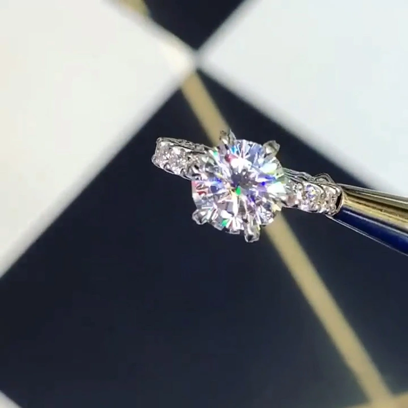 White gold plated zircon six prong ring