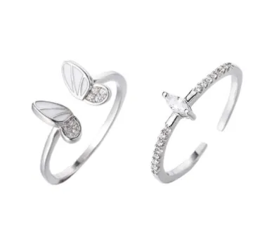 Korean Two In One Combination Ring New Fashion Personality Stereo Flash Diamond Butterfly Ring