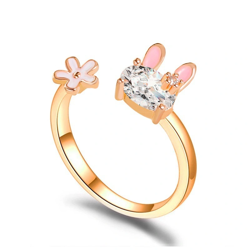 Beautiful Girl Heart Flower Index Finger Ring Cute Bunny Ring