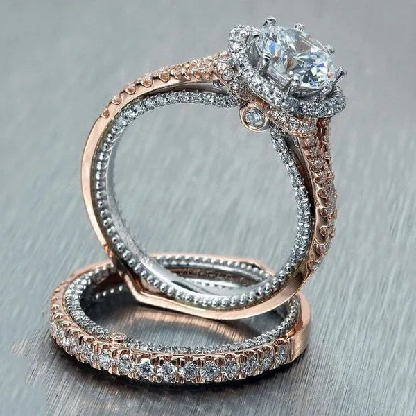 New 14k Rose Gold Round Diamond Separation Ring
