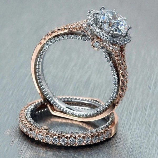 New 14k Rose Gold Round Diamond Separation Ring