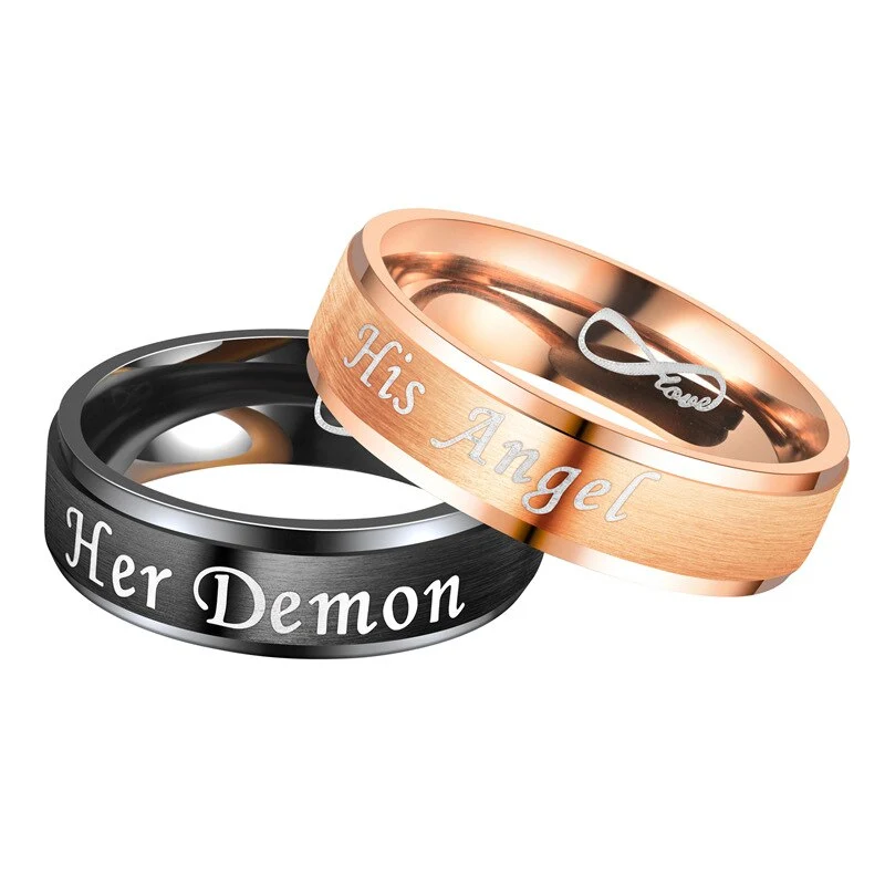 European And American New Couple Titanium Steel Ring, Angel And Devil
