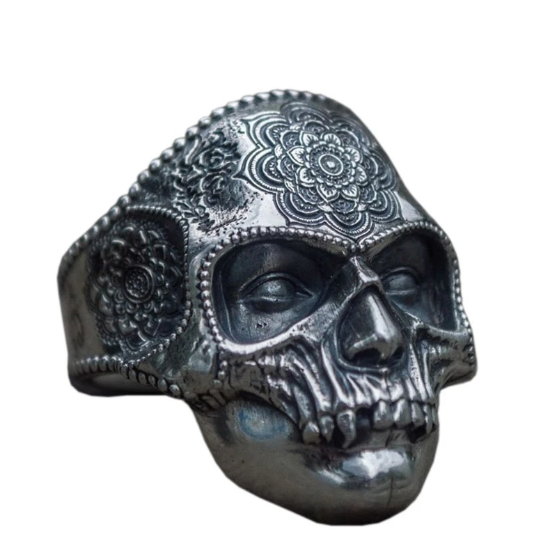 New mysterious portrait retro pattern skull ring