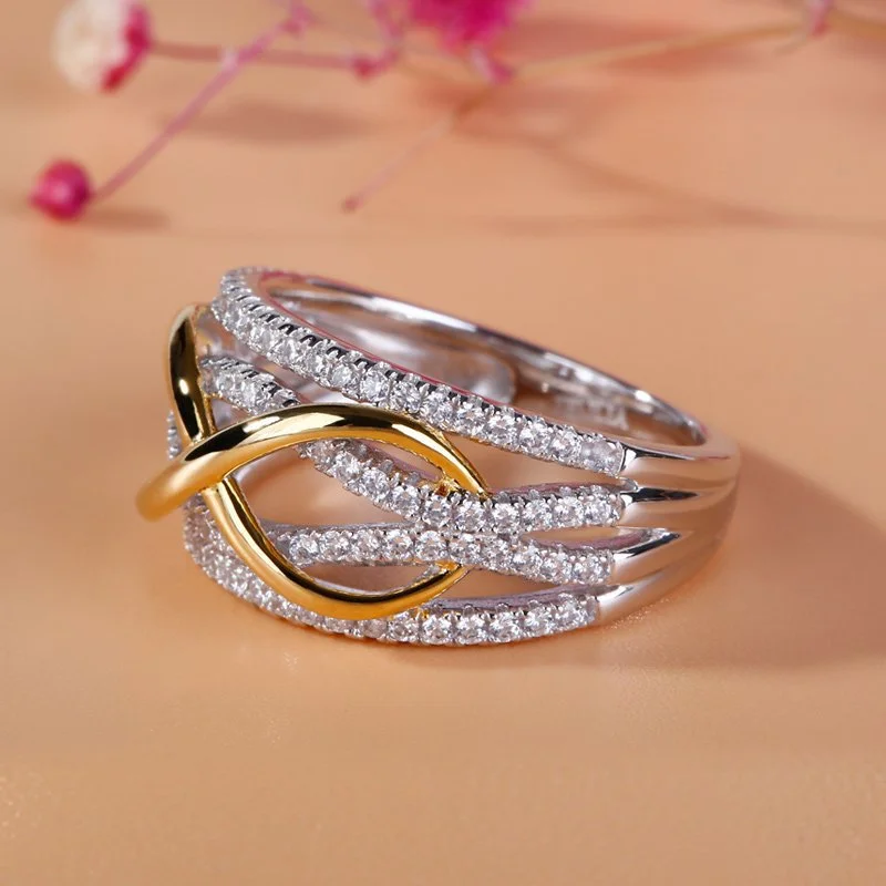 European And American Fashion Ladies Two-Tone Gold-Plated Ring
