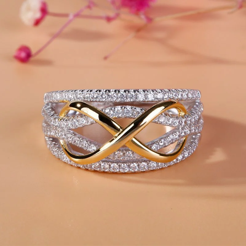 European And American Fashion Ladies Two-Tone Gold-Plated Ring