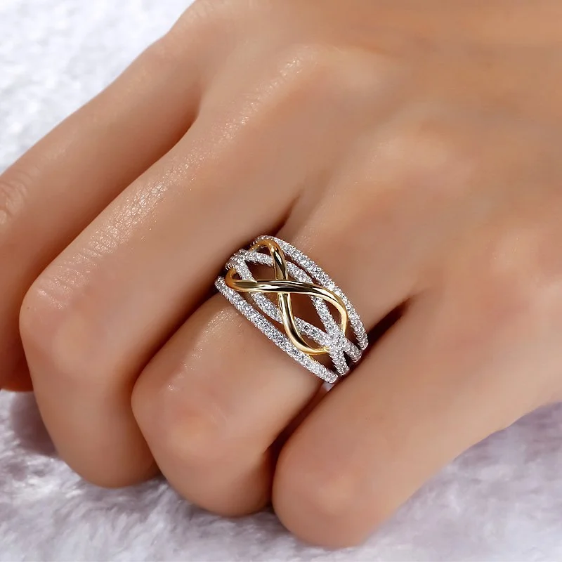 European And American Fashion Ladies Two-Tone Gold-Plated Ring