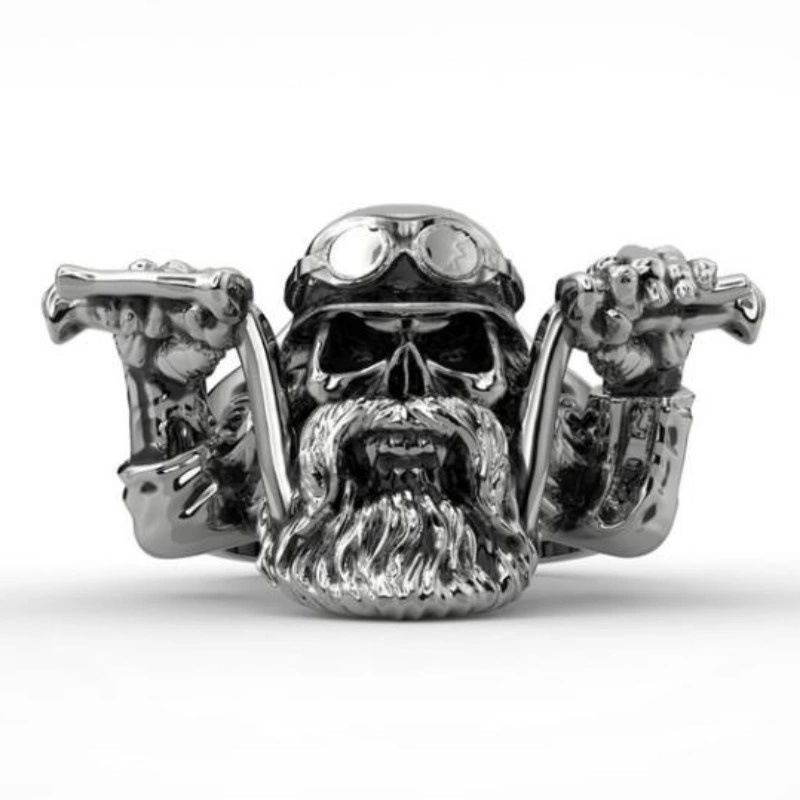 Bearded Ghost Head Motorcyclist Ring