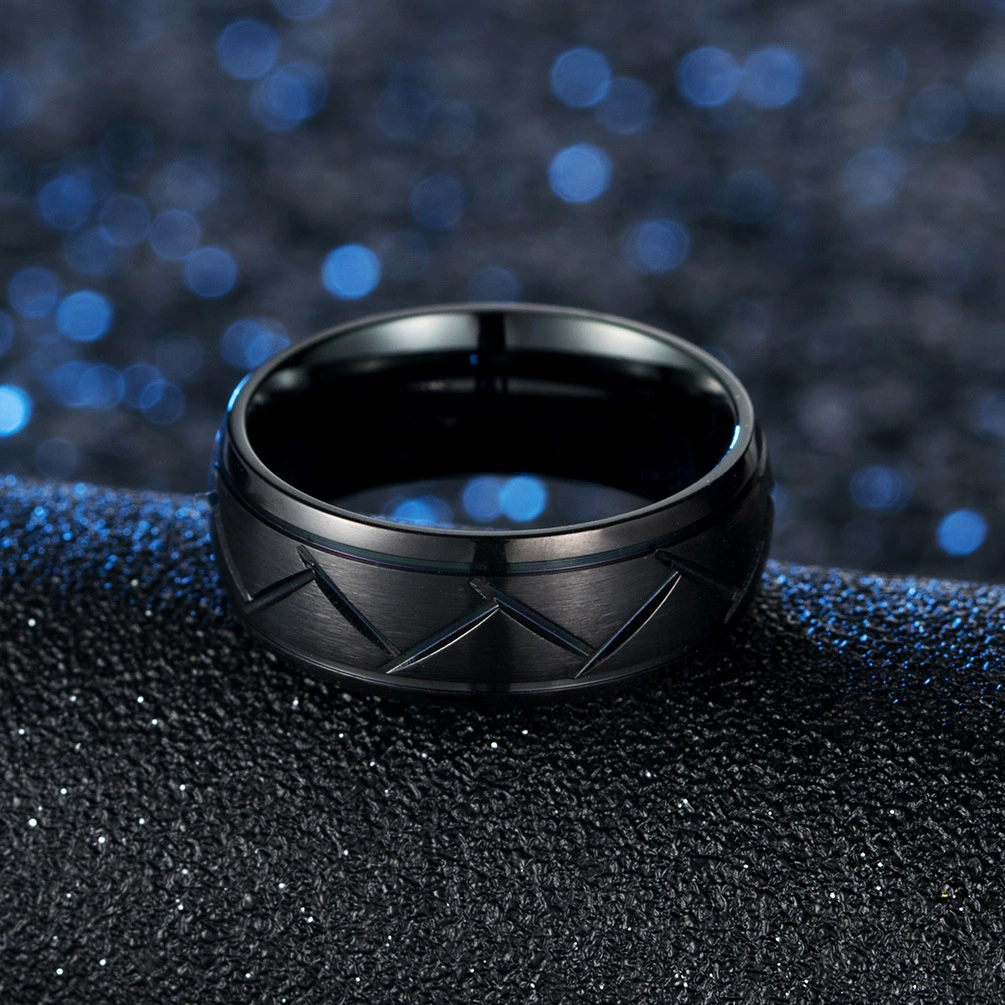 Men's brushed titanium steel ring