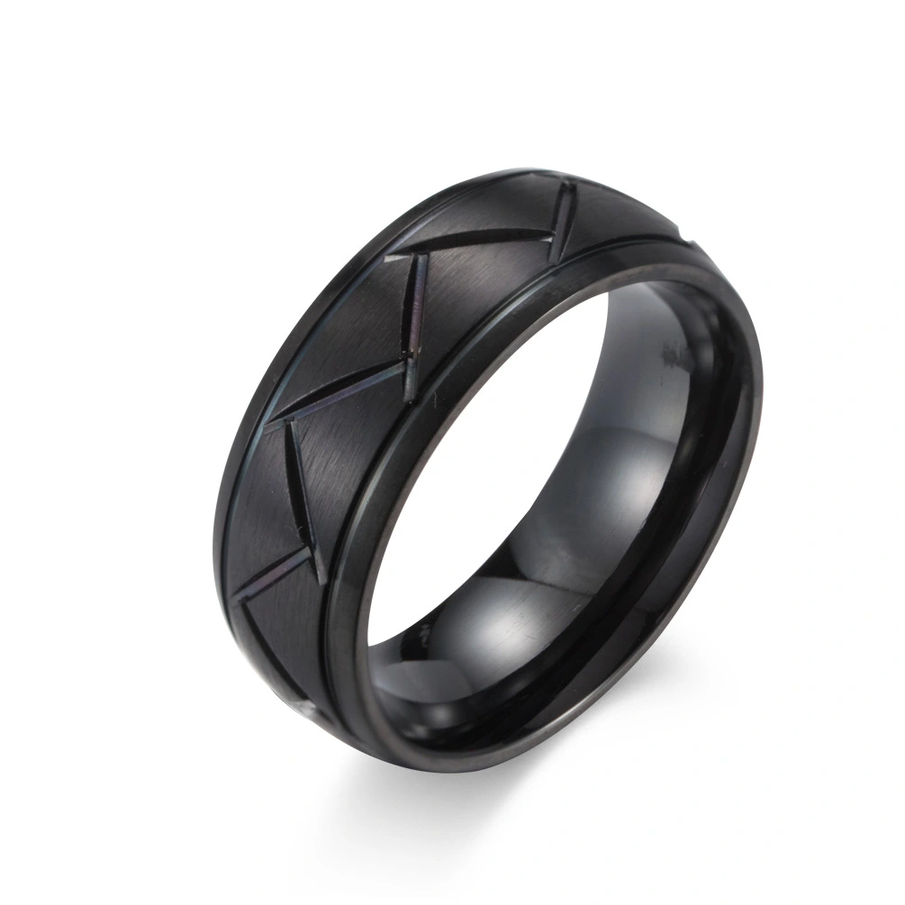 Men's brushed titanium steel ring