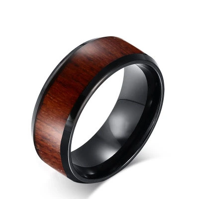 Tungsten steel wood grain inlaid ring