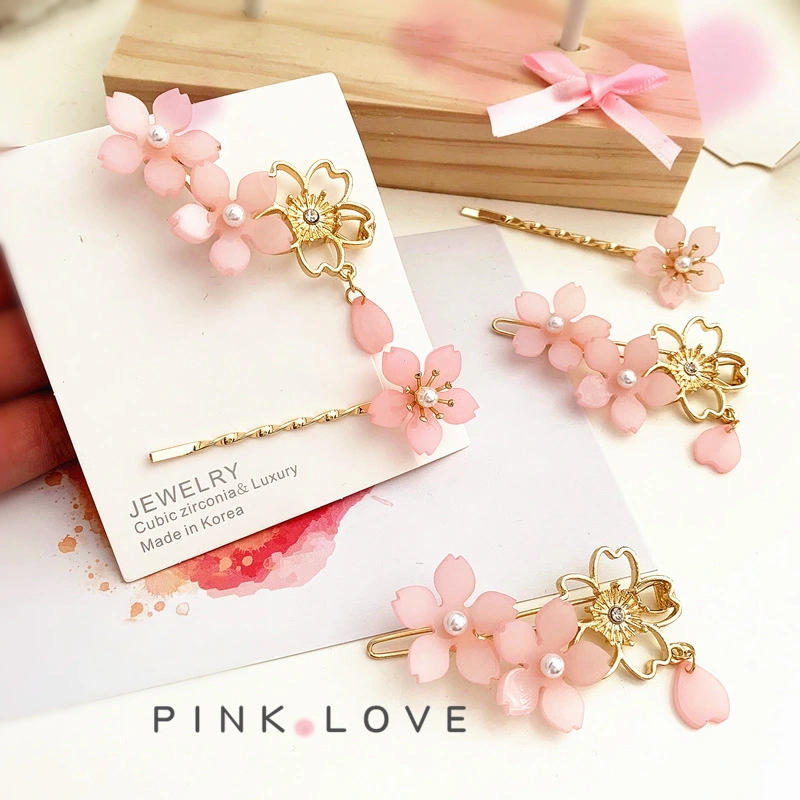 Pink Flower Side Clip Girl Hairpin Bangs Clip