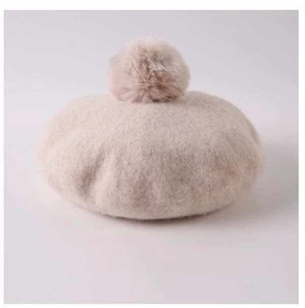 Rabbit Fur Ball Wool Woolen Cloth Sky Blue Beret Painter Hat