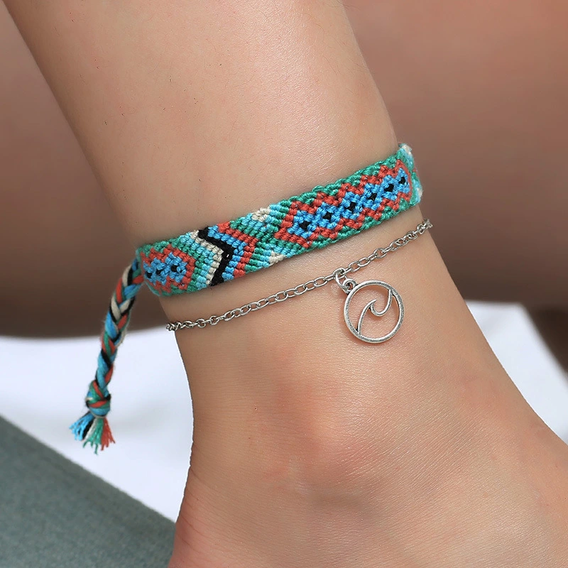 Double Round Wavy Anklet Hand Woven Foot Jewelry