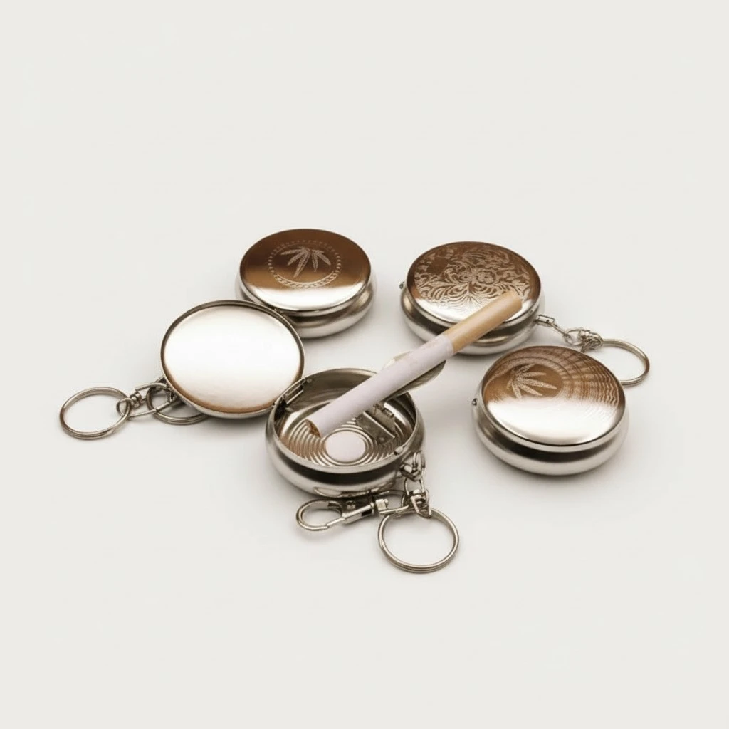 Portable Metal Small Ashtray Round Environmental Protection Ashtray With Keychain
