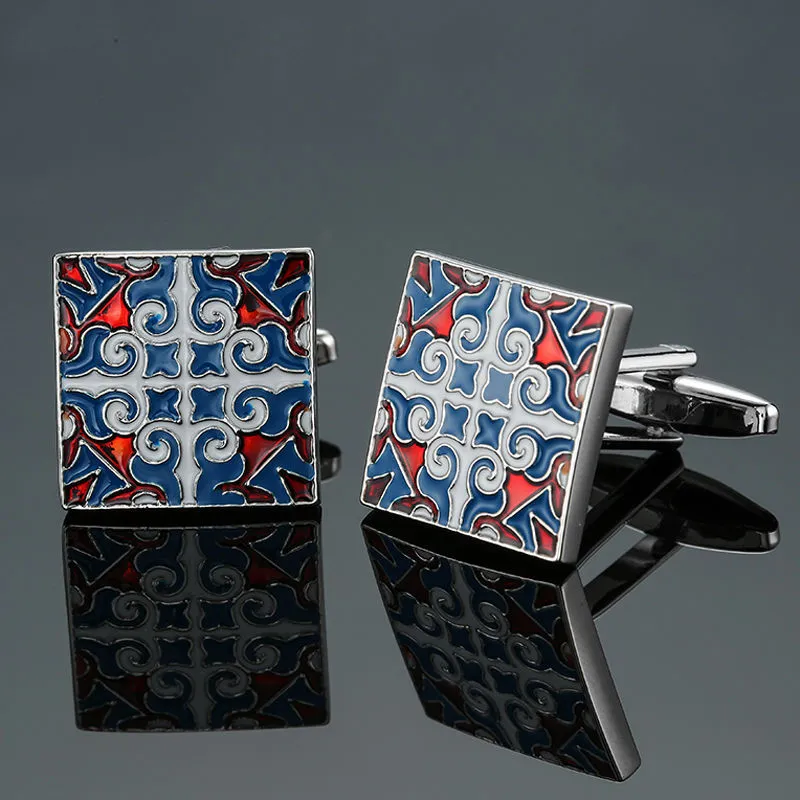 Blue Series Enamel Crystal Vintage Pattern Cufflinks