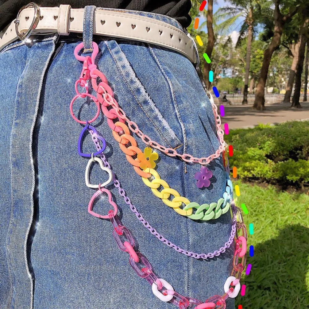 Rainbow Resin Lanyard Punk Style Detachable Trouser Chain