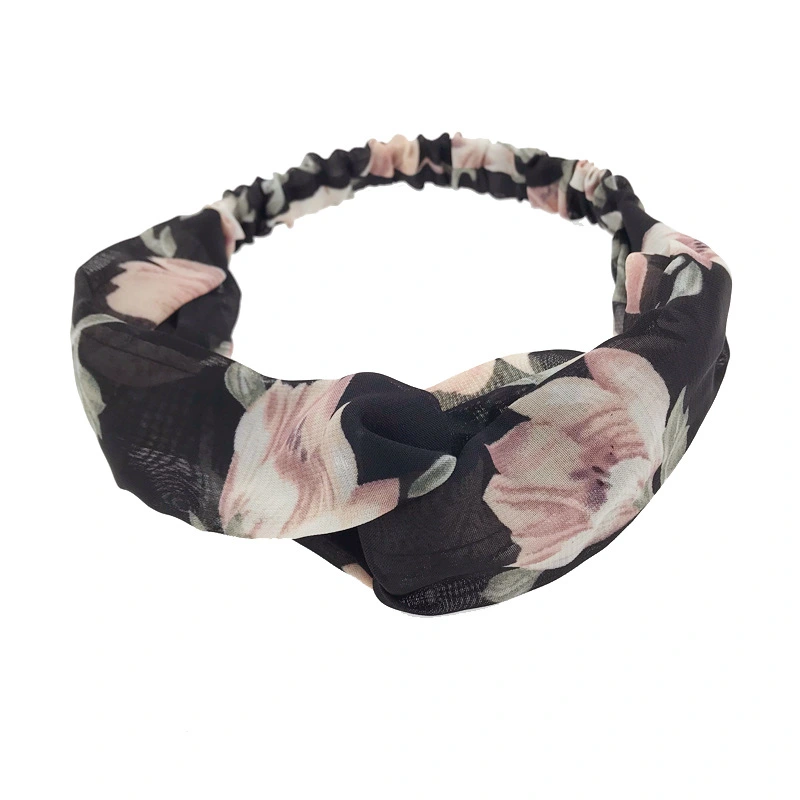 Simple Retro Printed Cross Elastic Camellia Headband