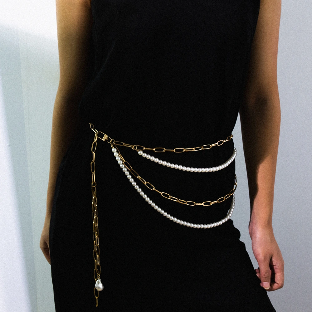 Multilayer Pearl Chain Tassel Waist Chain