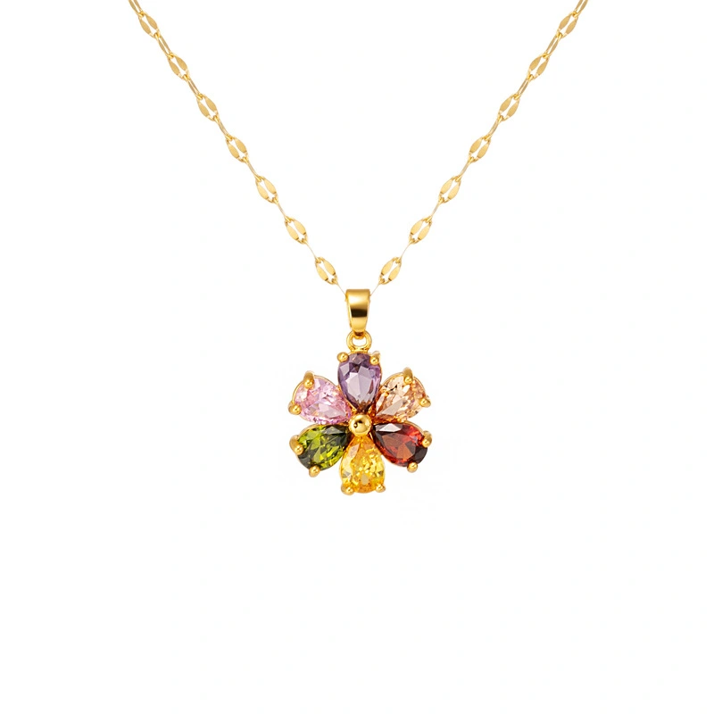 Net Red Zircon Flower Cute Seven-Color Flower Necklace Sweet Necklace