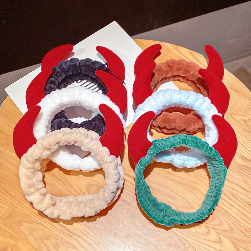 Red Horn Hair Band Wash Face Headband