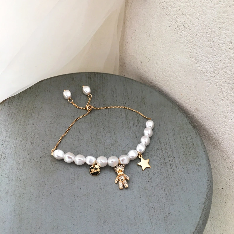 Pearl Bracelet Simple And Light Luxury Full Of Diamond Bear Bracelet