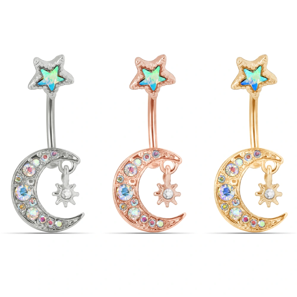 Moon Star Stainless Steel Belly Button Ring