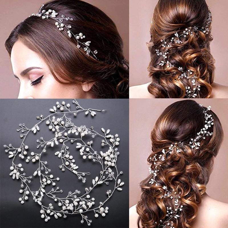 Handmade Crystal Pearl Headband Headdress Wedding Dress Accessories Headband