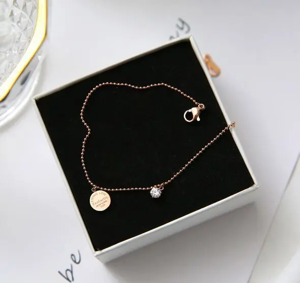 Letter Discs Diamond Paw 18K Rose Gold Anklet Color Gold Female Fashion Simple Personality Trend