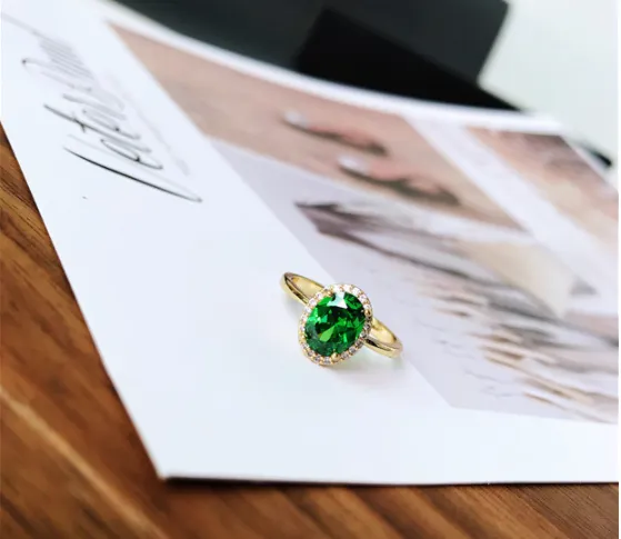AAA Green Zircon Ring Female Ring 