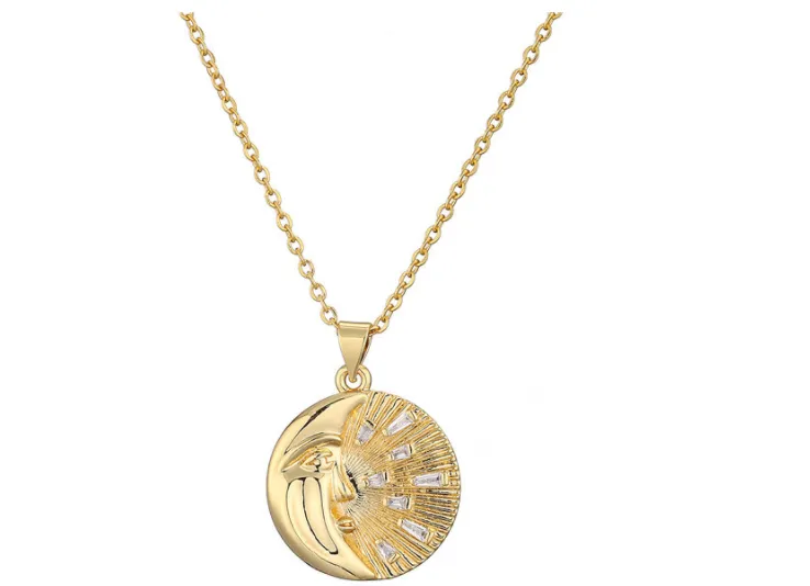 Mafisar Fashion Gold Color Sun&Moon Pendant Necklace 