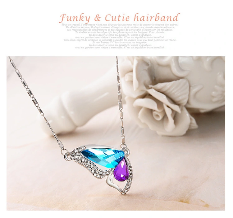 Fluttering Butterfly Hollow Crystal Pendant Necklace