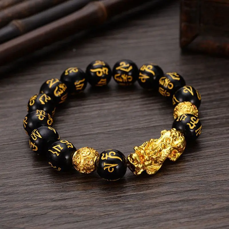 Imitated Obsidian Gold Plated Pixiu Bracelet