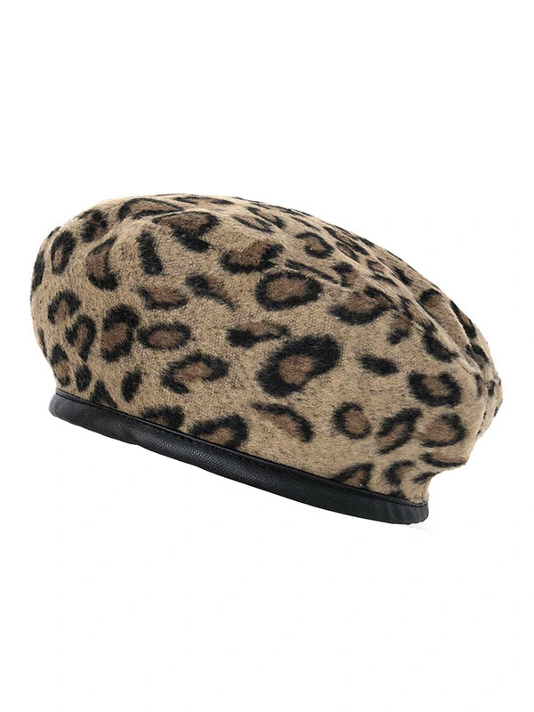 Beret Women'S Fashion Leopard Print Retro Korean Autumn And Winter Painter Hat Simple Wild Bud Octagonal Hat