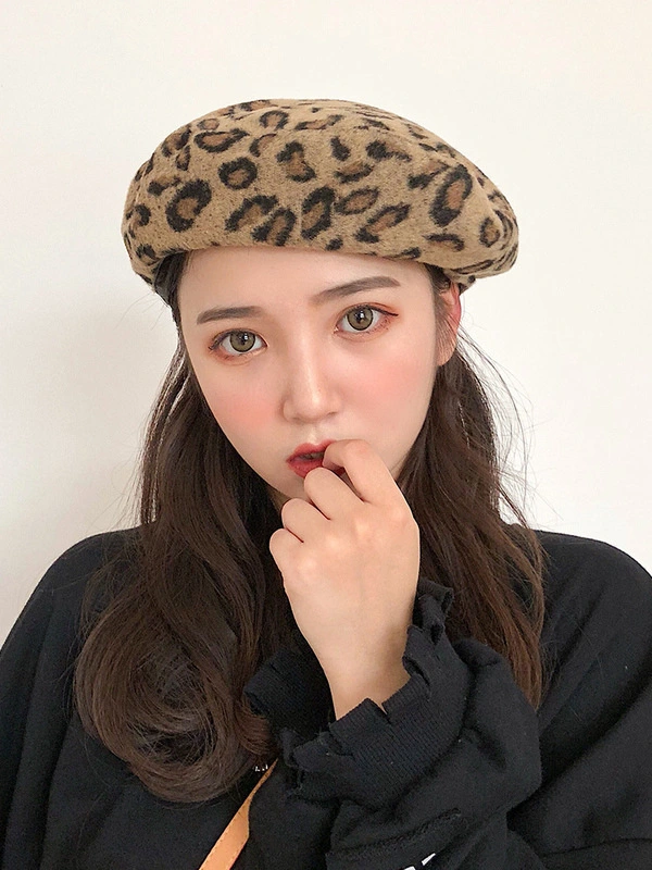 Beret Women'S Fashion Leopard Print Retro Korean Autumn And Winter Painter Hat Simple Wild Bud Octagonal Hat