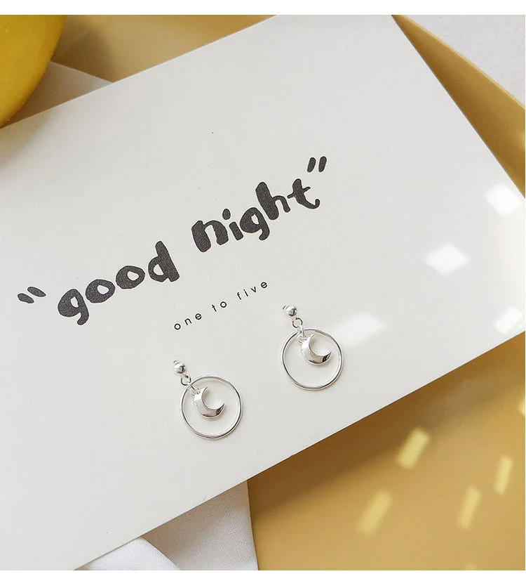 Sterling Silver Moon Circle Earrings Female