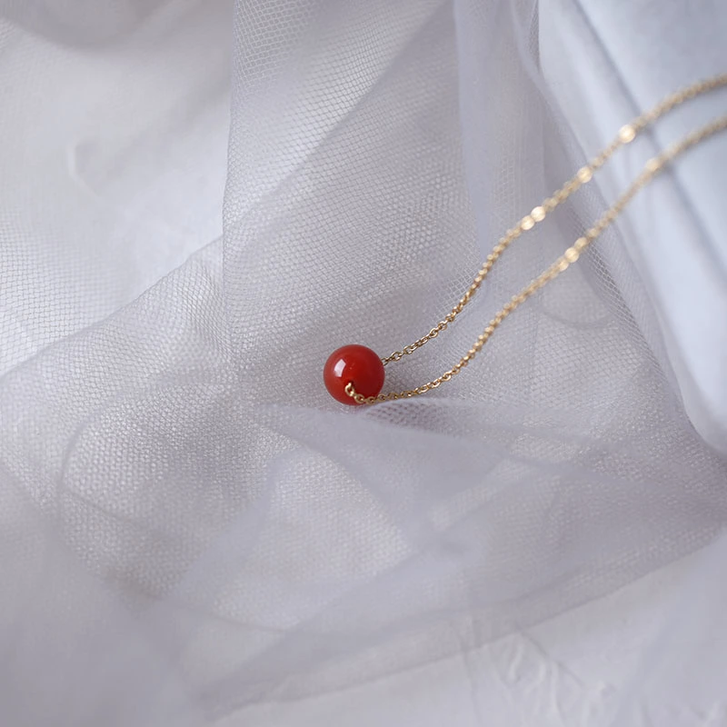 S925 Sterling Silver Necklace Female Red Bean Pendant